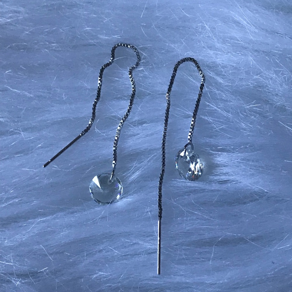 🆕Sterling Silver Rhinestone Pull Through Earring - Picture 4 of 8